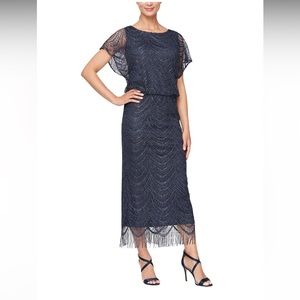 NWT SL Fashions Long Crochet Blouson Dress